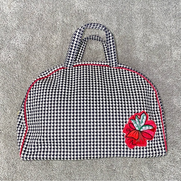 VTG Christian Dior Houndstooth Large Zip Top Handle Carry All Travel Makeup Bag - Picture 3 of 14